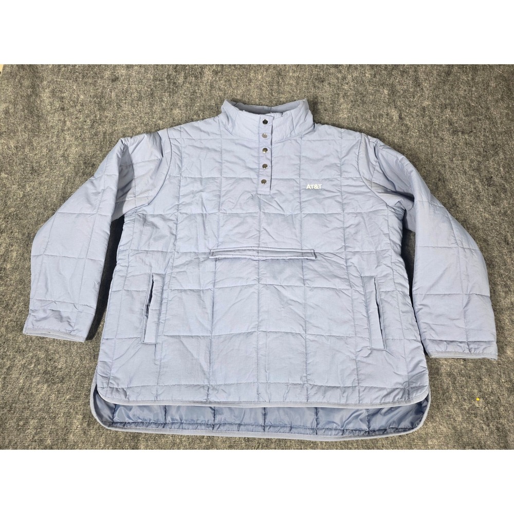Women Jacket Pullover L Blue Quilted Snap Neck Puffer Anorak AT&T Promo 81Eighty